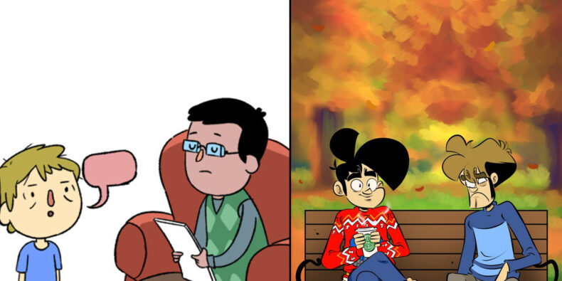 Ein Artikelbild bestehend aus einer Hälfte Comic von Penny Arcade und einer Hälfte Comic von Clueless Hero