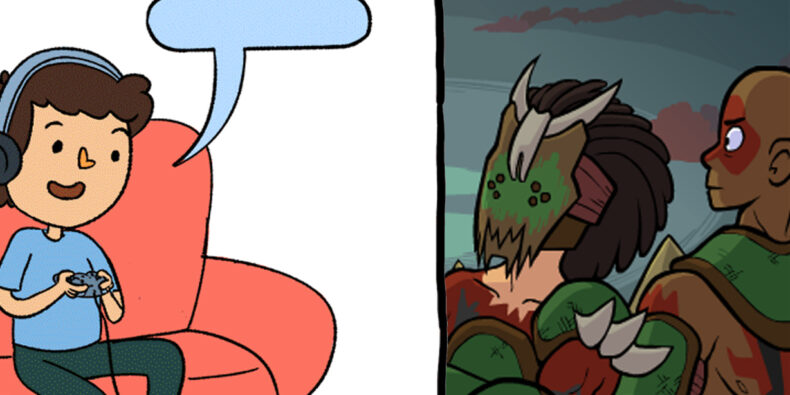 Ein Artikelbild bestehend aus jeweils 50% der Comics von Awkward Zombie und Clueless Hero.